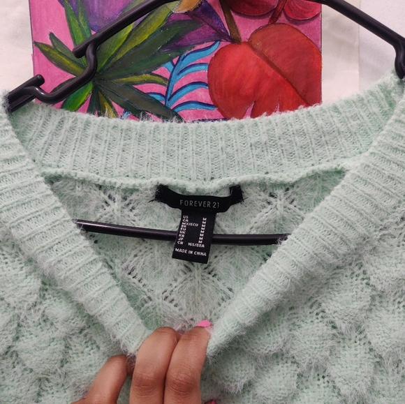 Mint Green Faux Fur Sweater - Picture 2 of 3